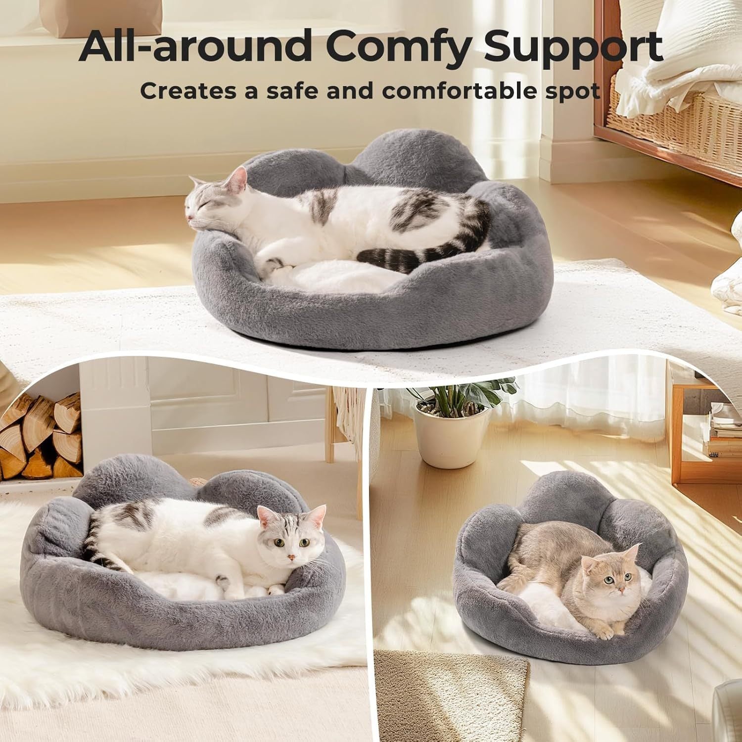 Flower Cat & Small Dog Bed – Fluffy, Washable Couch with Non-Slip Bottom | Cat Drinking & Feeding – bed26