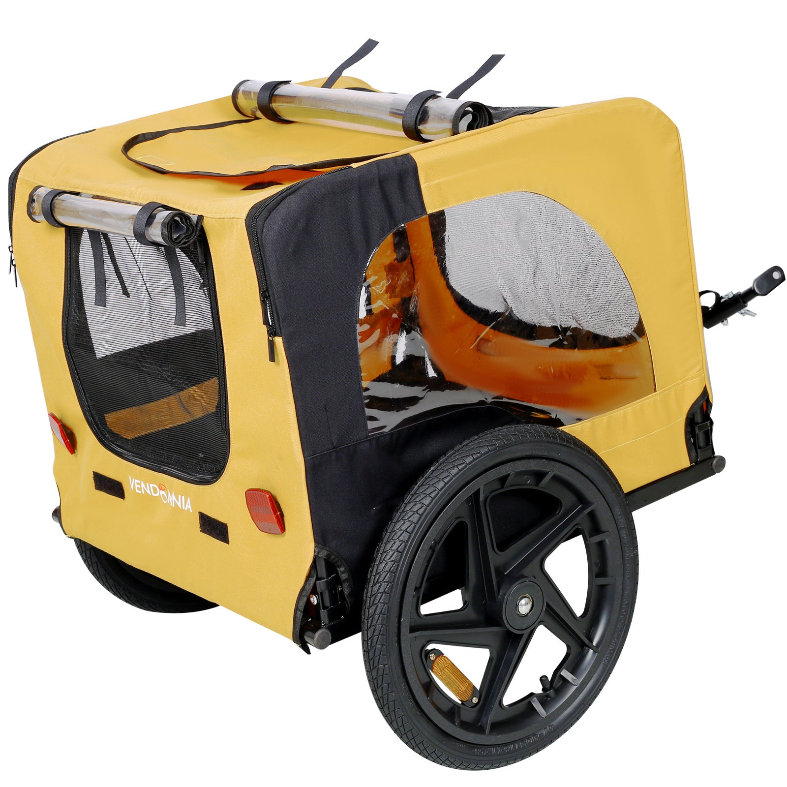 Yellow Foldable Heavy-Duty Pet Stroller with Bicycle Tow – Outdoor Dog Carrier Cart ACS2