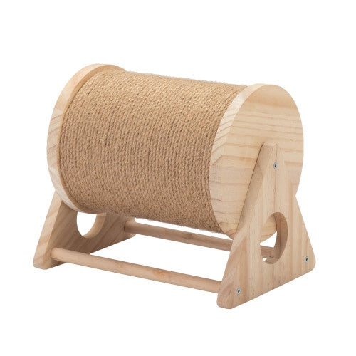 Wooden 360° Rotating Cat Scratching Post – Interactive Scratch Toy with Bell for Indoor Cats & Kittens – Natural Color