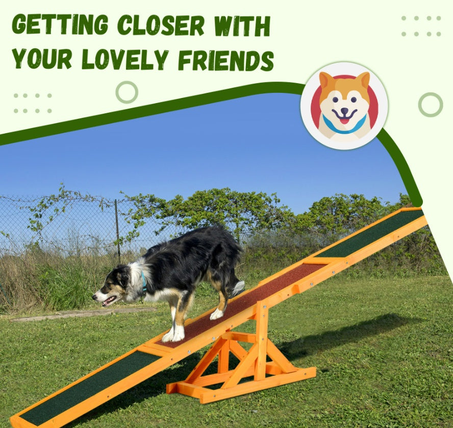 Wooden Dog Agility Seesaw – 71" Weather-Resistant Training & Exercise Equipment for Outdoor Use (Natural Finish)
