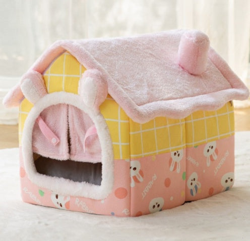 Foldable Dog & Cat Bed – Warm Enclosed Winter Kennel with Removable Nest | Cat Drinking & Feeding – bed5