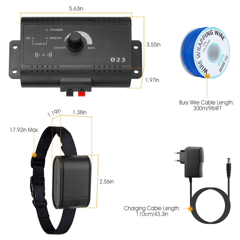 Electric Dog Fence System – Water-Resistant Collar with Tone & Shock Boundary Containment for Small to Large Dogs ACS45
