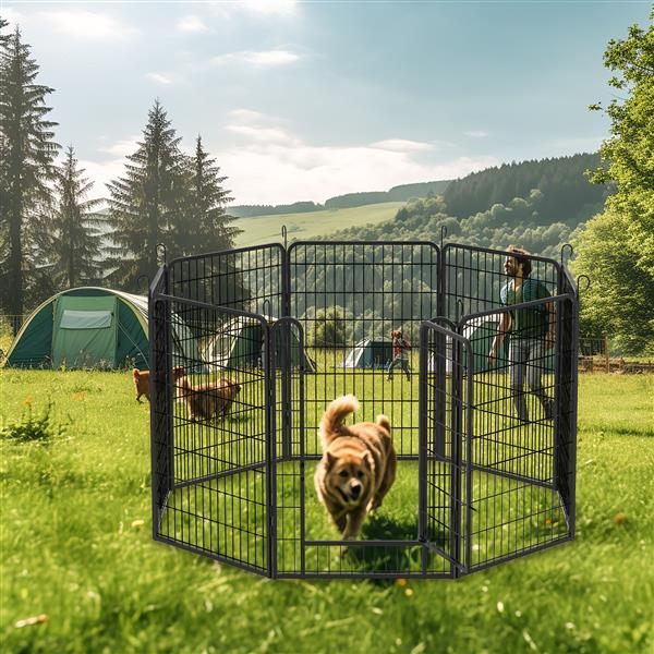 8-Piece Heavy-Duty Metal Pet Playpen Fence – Portable Exercise Panels for Dogs & Cats ACS26
