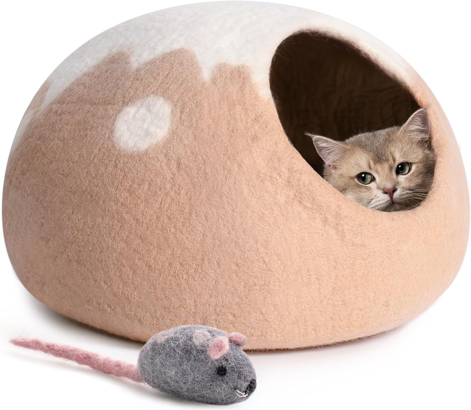 Handmade Wool Cat Cave – Natural Felt Hideaway Bed for Indoor Cats & Kittens | Cat Drinking & Feeding – bed67