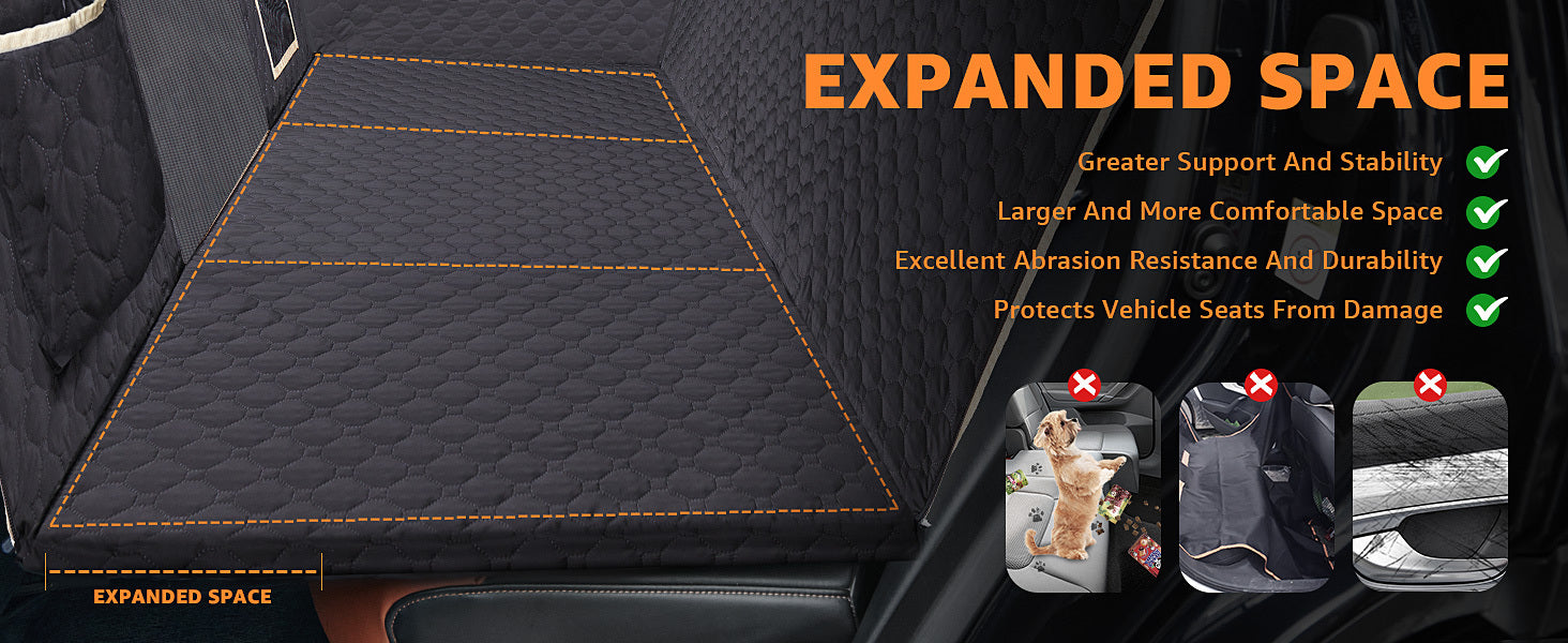 Waterproof Back Seat Extender for Dogs – Hard Bottom Detachable Car Hammock with Nonslip 600D Fabric & Carrying Bag ACS31