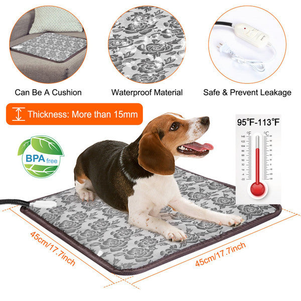 Pet Heating Pad – Waterproof Adjustable Warm Blanket with Anti-Bite Steel Cord | Cat Drinking & Feeding – bed61