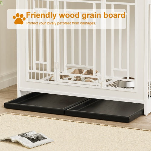 43.3" Large Dog Kennel Furniture – Wooden Indoor Dog Crate with Removable Divider & Stylish Home Design | Cat Drinking & Feeding – furn22