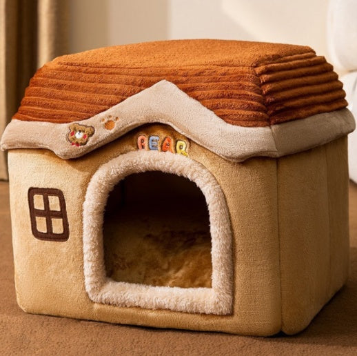 Foldable Dog & Cat Bed – Warm Enclosed Winter Kennel with Removable Nest | Cat Drinking & Feeding – bed5