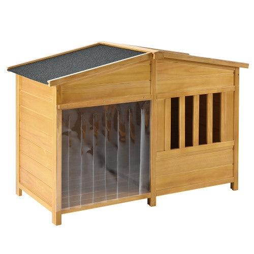 GO 47.2" Wooden Dog House – Solid Wood Indoor & Outdoor Pet Kennel with Porch, Weatherproof Design for Medium Dogs | Cat Drinking & Feeding – furn42