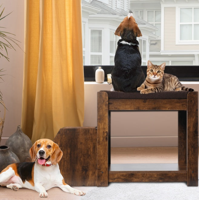 Pet Bunk Bed with Removable Step – Multi-Level Indoor Bed with Cushion & Cat Scratch Pad | Cat Drinking & Feeding – bed96