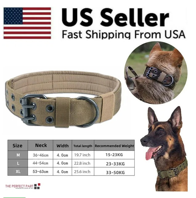 Wide Tactical K9 Dog Collar – Heavy Duty Nylon Military Collar for Large Dogs with Metal Buckle, Great for Training & Drinking & Feeding Areas COL 23