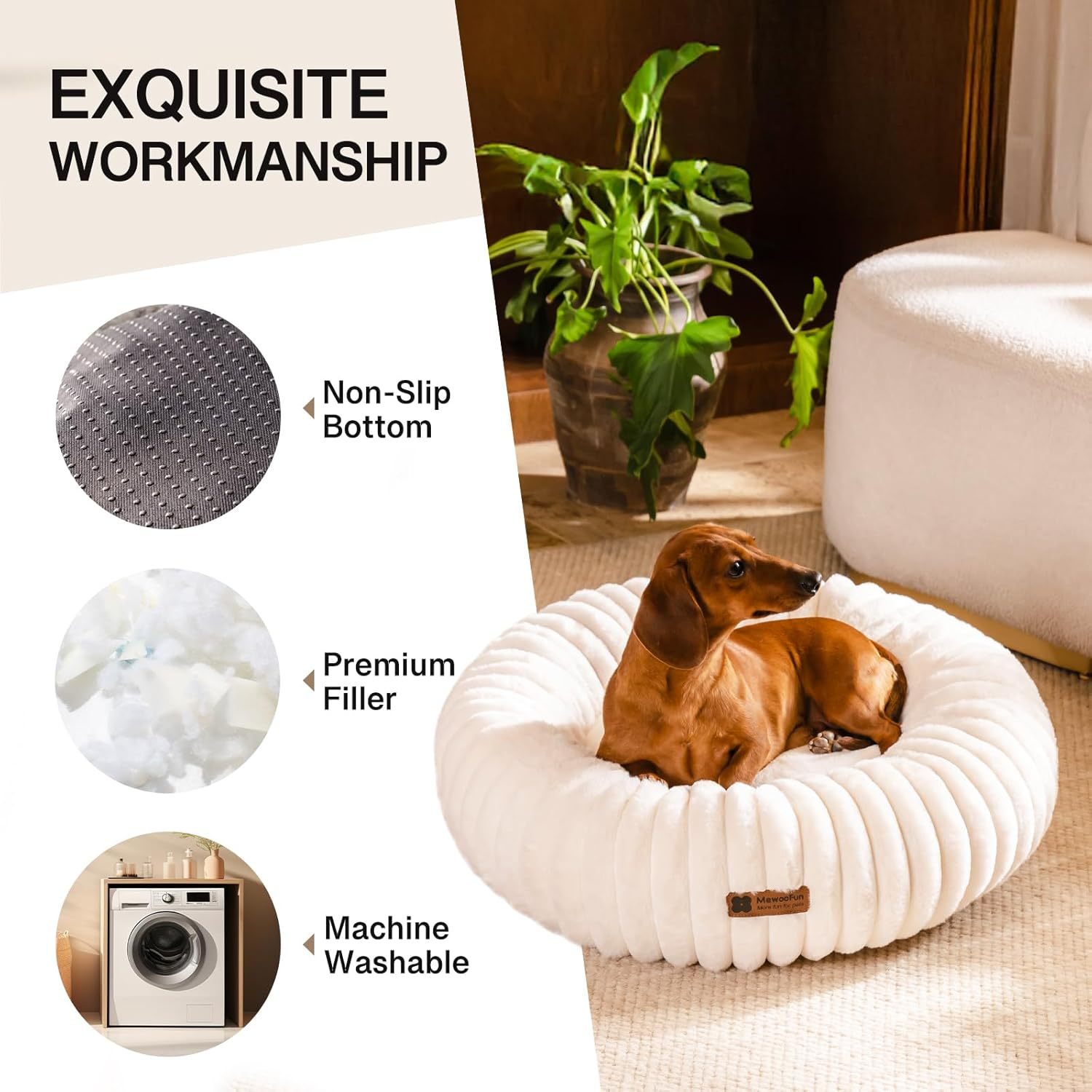 Donut Dog Bed – Calming Fluffy Round Bed for Small Dogs, Puppies & Kittens | Cat Drinking & Feeding – bed34