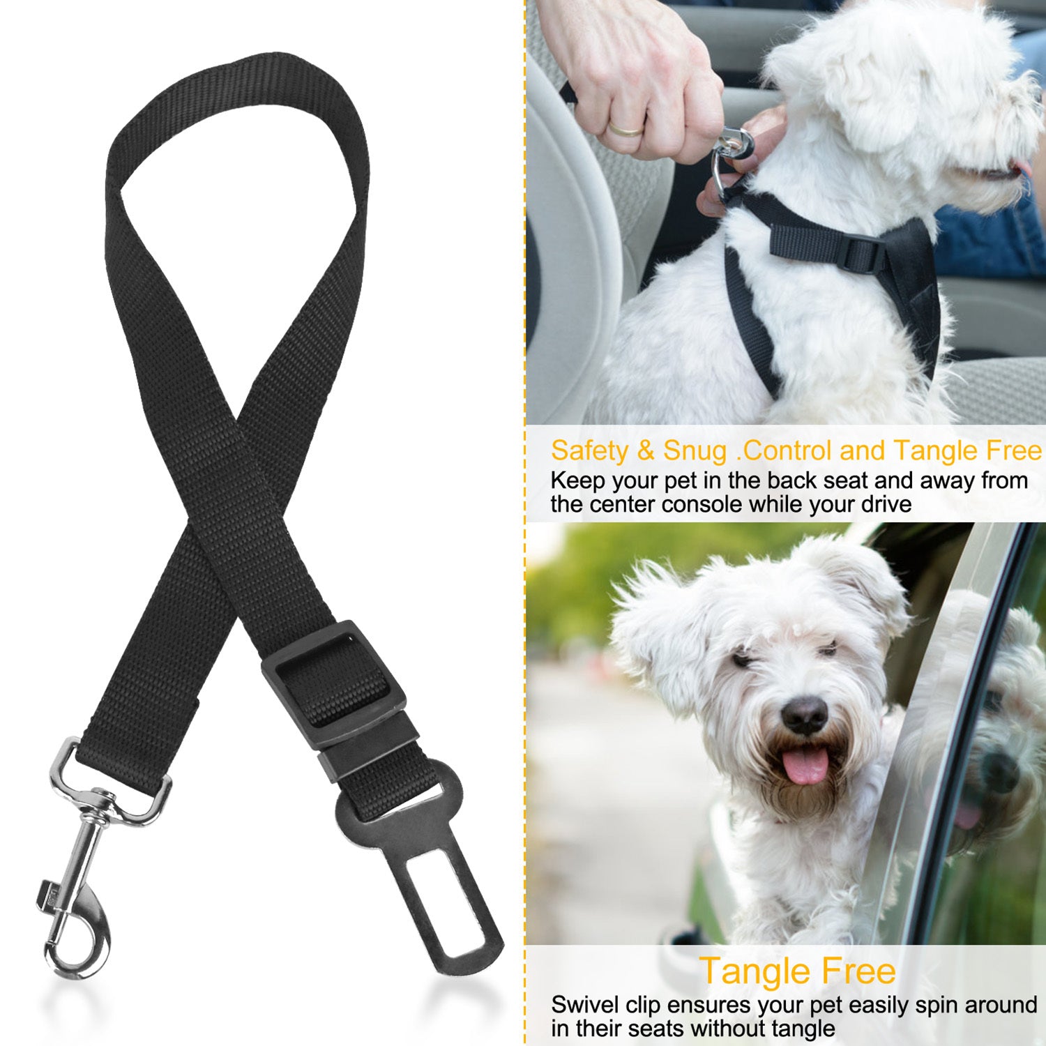 2-Pack Pet Seat Belt Leash – Adjustable Nylon Safety Harness Strap for Dogs & Cats in Cars, Perfect for Travel & Drinking & Feeding Stops COL 26