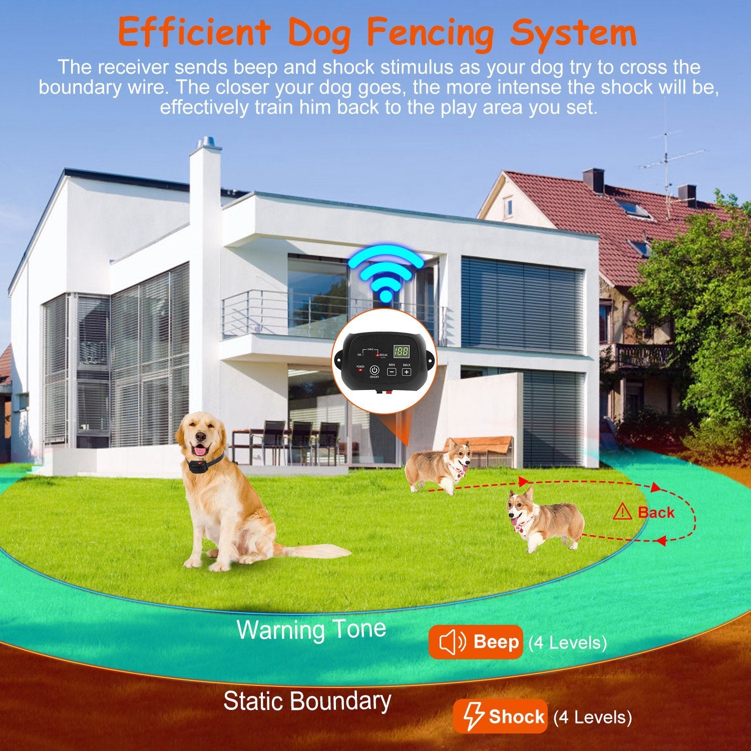 Underground Dog Fence System – 100-Level Adjustable IPX7 Waterproof Rechargeable Receiver for Small to Large Dogs ACS52