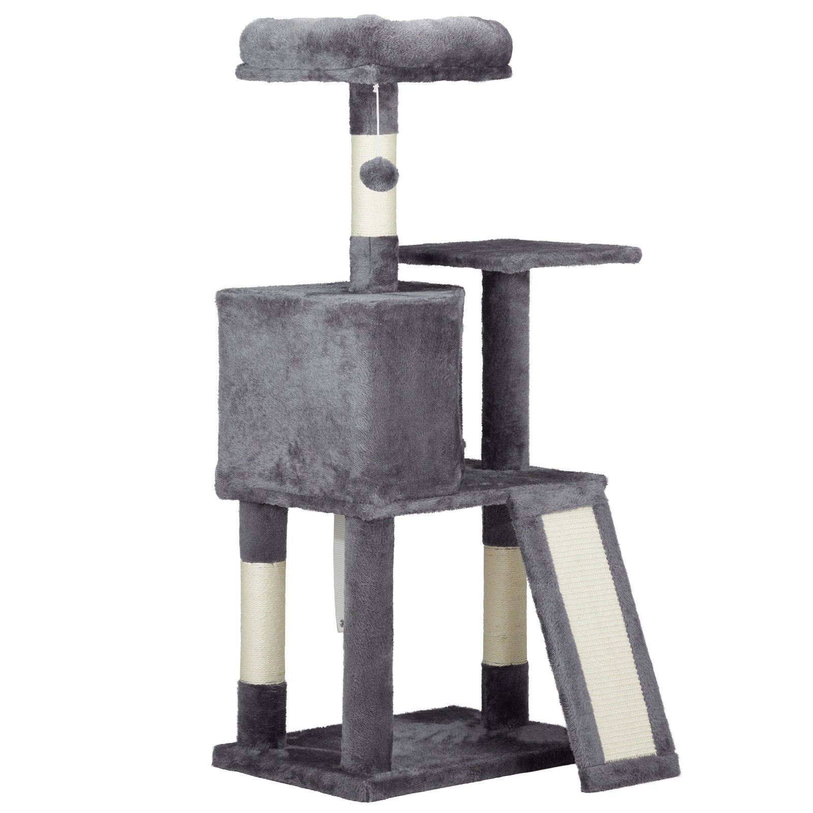 47" Trapezoidal Cat House – Dark Grey Cat Scratcher & Climbing Frame with Multi-Level Platforms | Cat Drinking & Feeding – furn30
