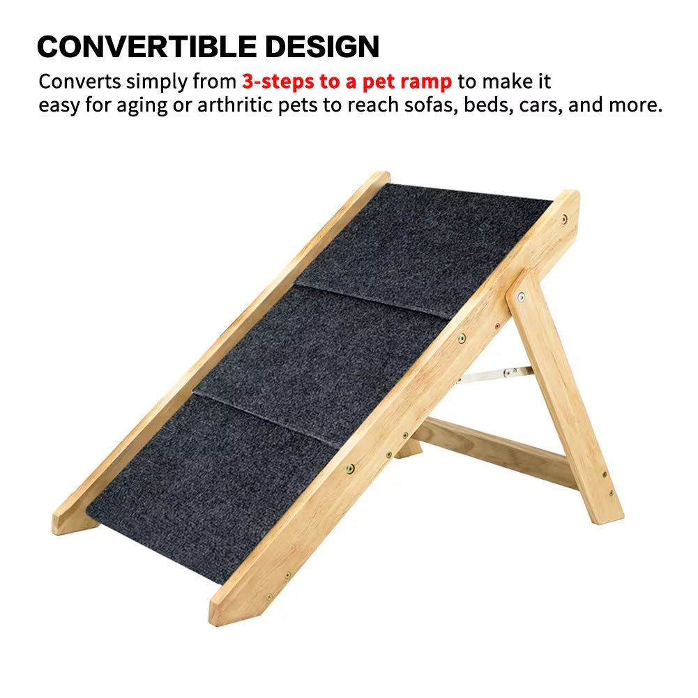 Foldable Wooden Pet Stairs – 3-Step Ladder for Dogs & Cats