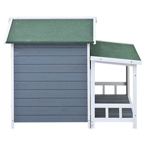 GO 47.2" Large Wooden Dog House Outdoor – Cabin Style Indoor & Outdoor Dog Crate with Porch and Dual Doors in Gray & Green | Cat Drinking & Feeding – furn17