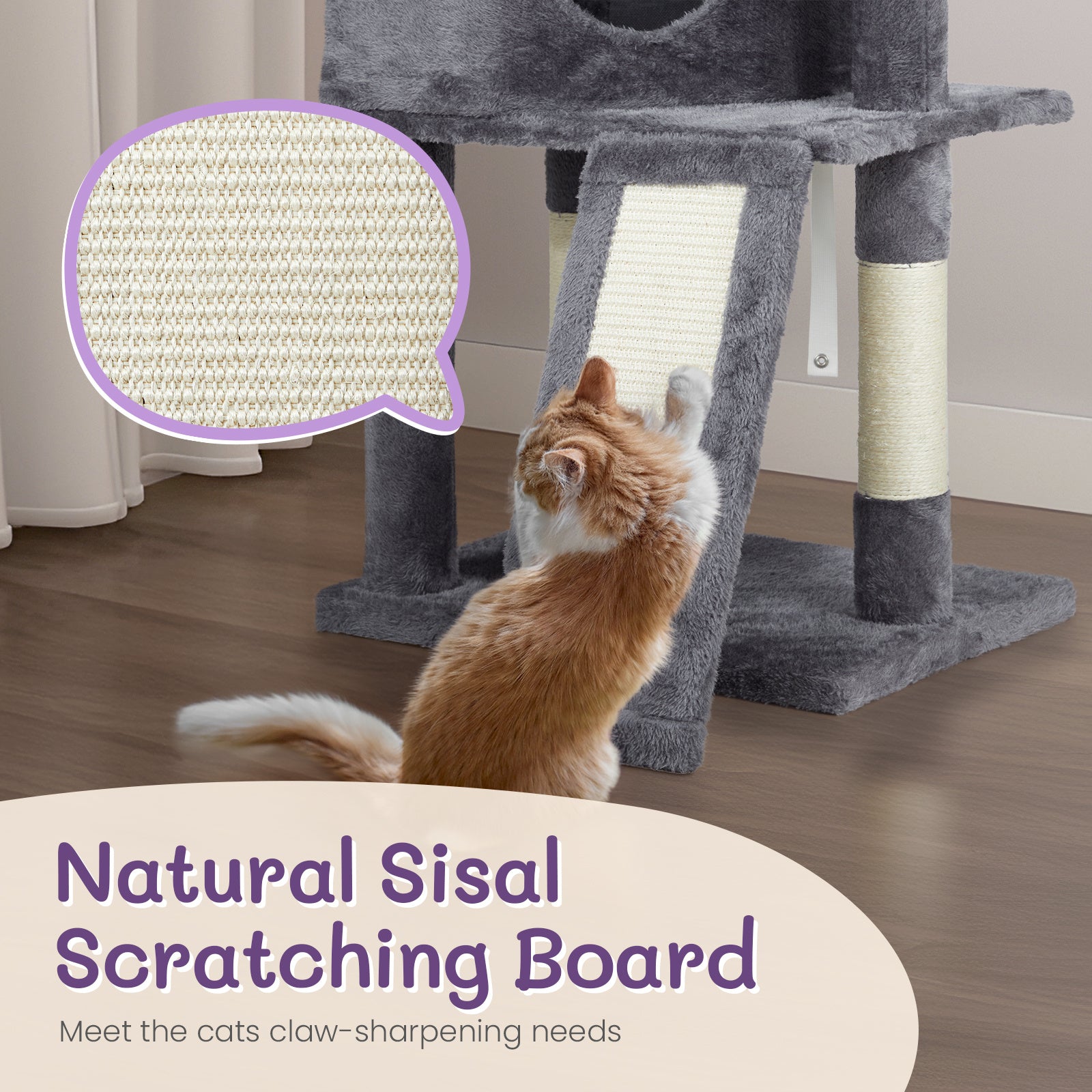 47" Trapezoidal Cat House – Dark Grey Cat Scratcher & Climbing Frame with Multi-Level Platforms | Cat Drinking & Feeding – furn30