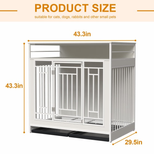 43.3" Large Dog Kennel Furniture – Wooden Indoor Dog Crate with Removable Divider & Stylish Home Design | Cat Drinking & Feeding – furn22