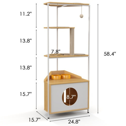 Cat Apartment With Feeding Station And Climbing Platform – Multi-Level Indoor Pet Furniture for Cats | Cat Drinking & Feeding – furn12