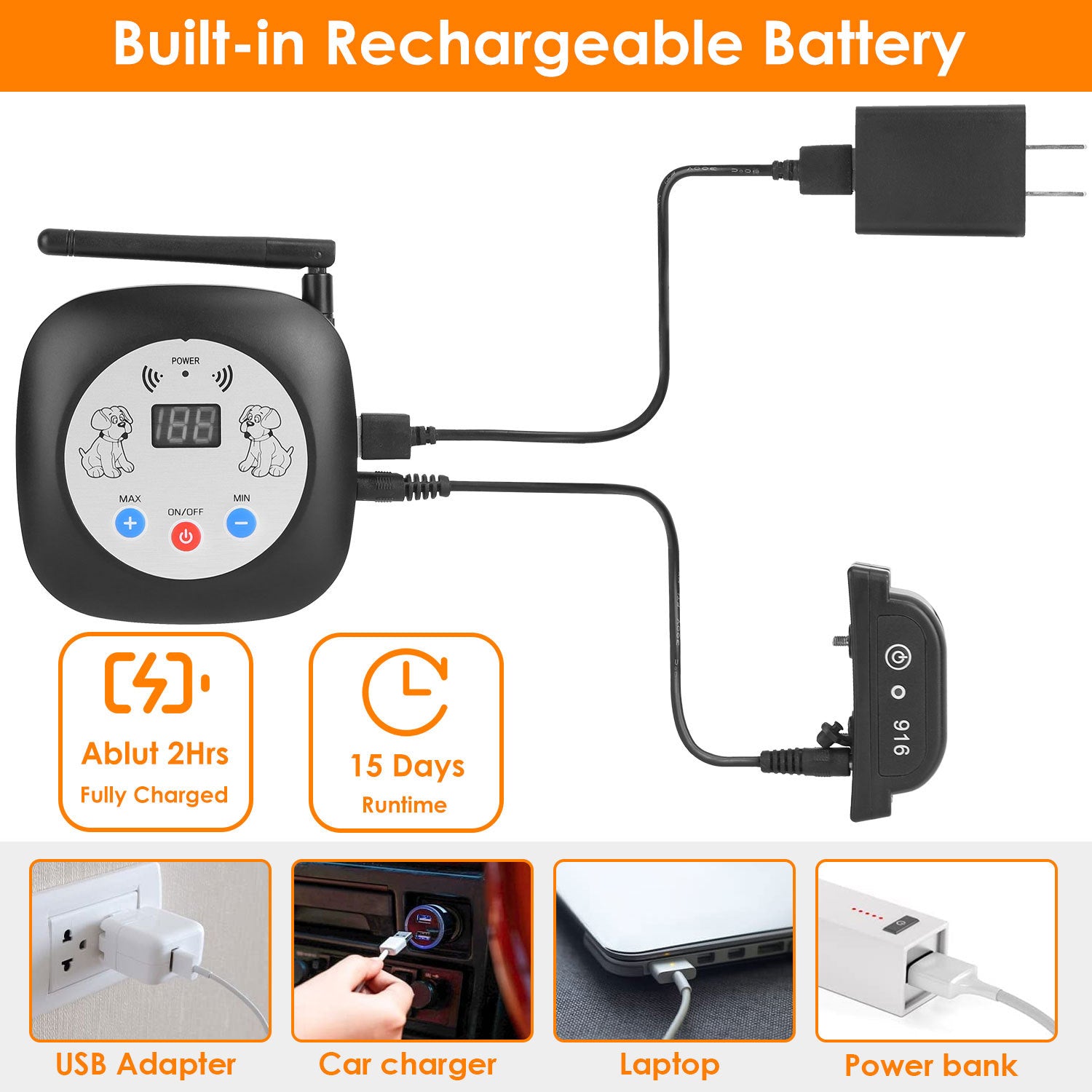 328FT Wireless Electric Dog Fence System – GPS Location Monitor with Rechargeable Beep & Vibration Collar ACS49