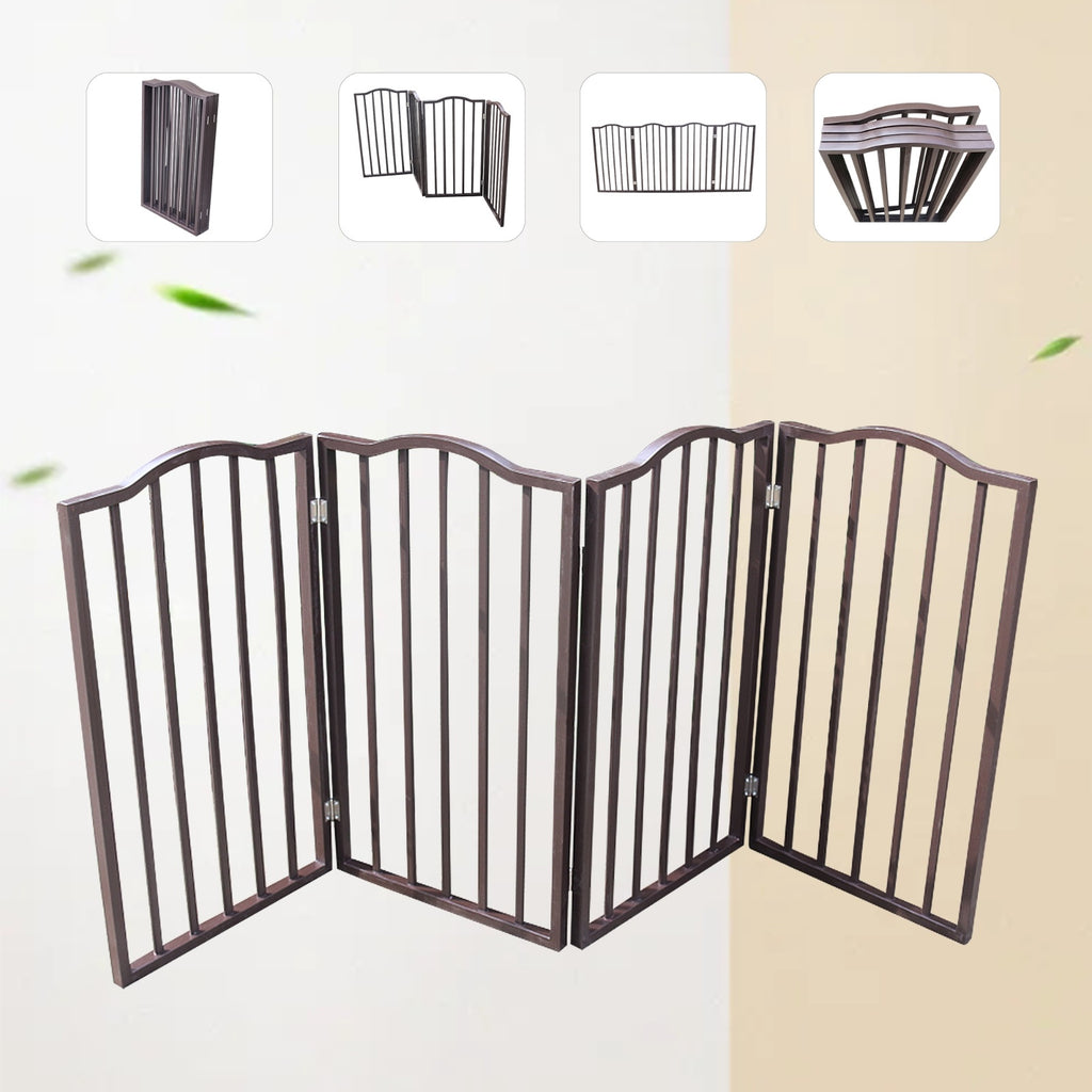 Freestanding Folding Dog Gate – Arc Wooden Design for Doorways & Stairs, Brown Finish ACS41