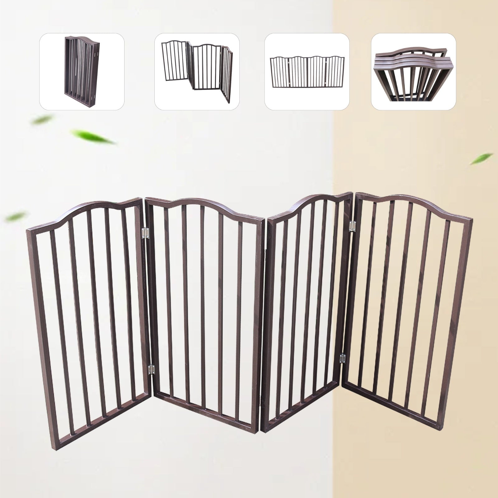 Freestanding Folding Dog Gate – Arc Wooden Design for Doorways & Stairs, Brown Finish ACS41