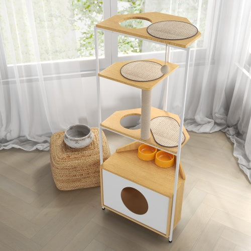 Cat Apartment With Feeding Station And Climbing Platform – Multi-Level Indoor Pet Furniture for Cats | Cat Drinking & Feeding – furn12