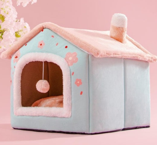 Foldable Dog & Cat Bed – Warm Enclosed Winter Kennel with Removable Nest | Cat Drinking & Feeding – bed5