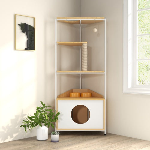 Cat Apartment With Feeding Station And Climbing Platform – Multi-Level Indoor Pet Furniture for Cats | Cat Drinking & Feeding – furn12