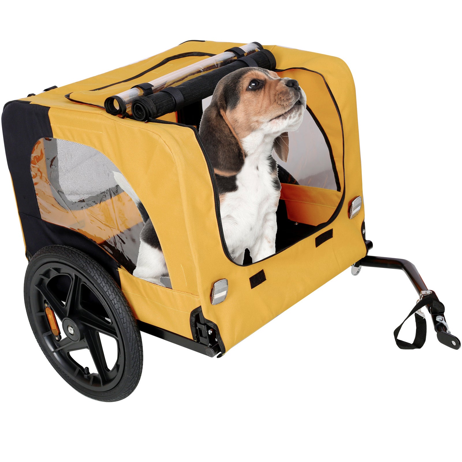 Yellow Foldable Heavy-Duty Pet Stroller with Bicycle Tow – Outdoor Dog Carrier Cart ACS2