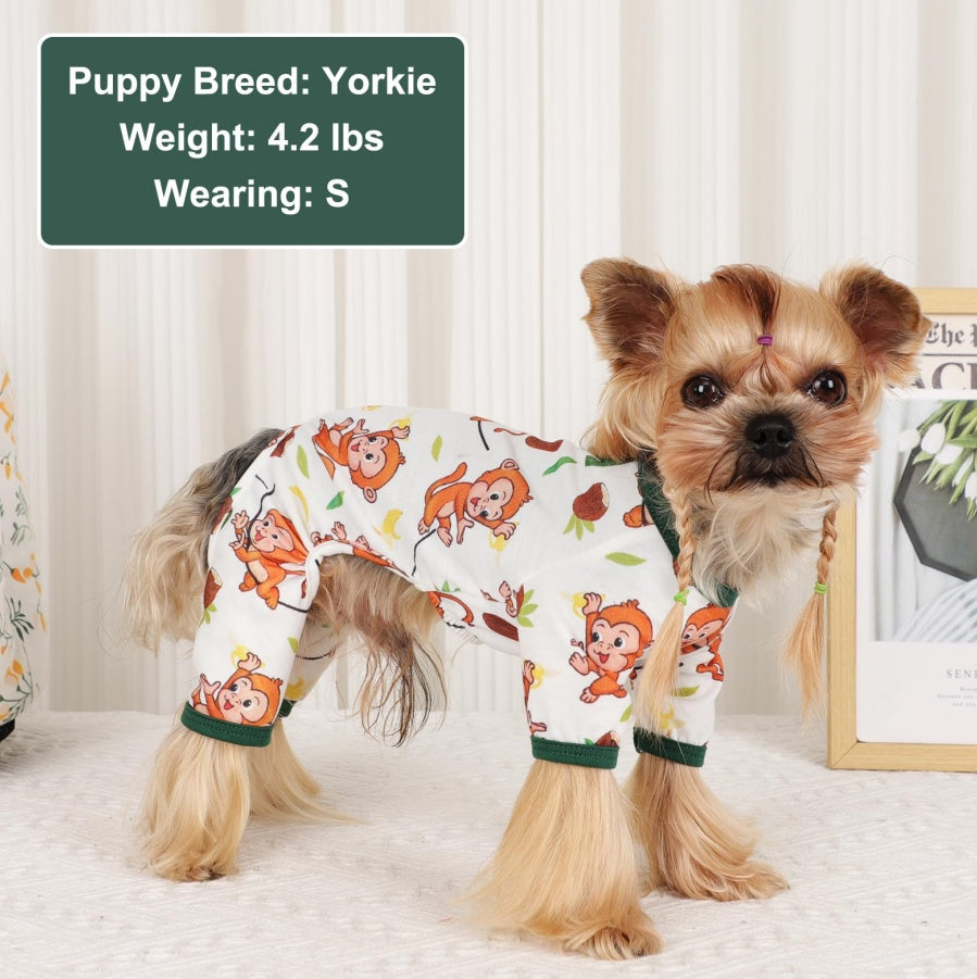 Brown Monkey Dog Pajamas – Soft & Stretchy Spring/Summer Onesies for Small Dogs & Cats ACS55
