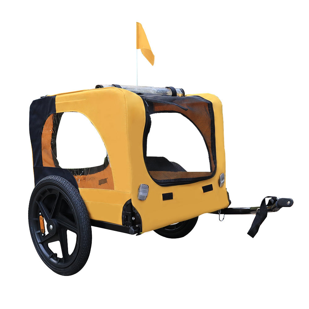 Yellow Foldable Heavy-Duty Pet Stroller with Bicycle Tow – Outdoor Dog Carrier Cart ACS2