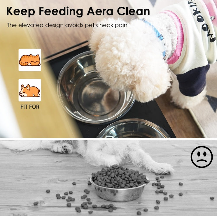 Pet Drinking & Feeding Station with Locker & 2 Overhead Dog Bowls – Concealed Black Feeding Unit with Side Hooks & Anti-Tipping Kit