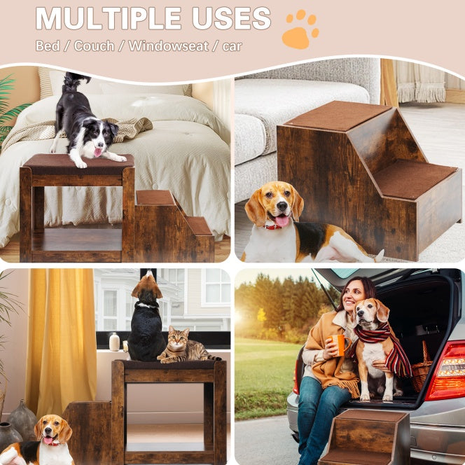Pet Bunk Bed with Removable Step – Multi-Level Indoor Bed with Cushion & Cat Scratch Pad | Cat Drinking & Feeding – bed96