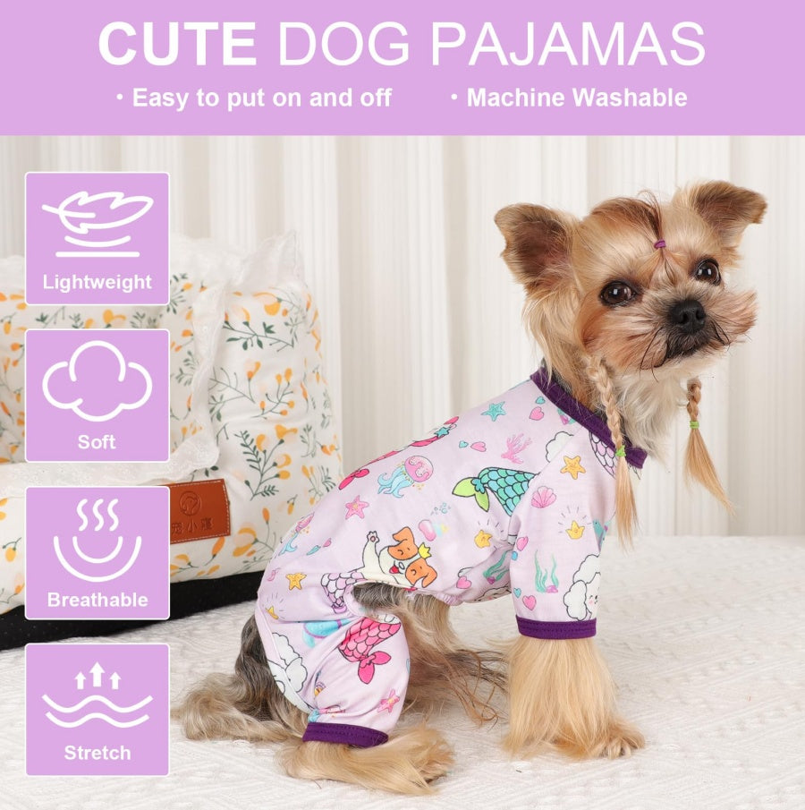 Mermaid Dog Pajamas – Soft & Stretchy Onesies for Small Dogs and Cats, Spring/Summer Pet Jammies