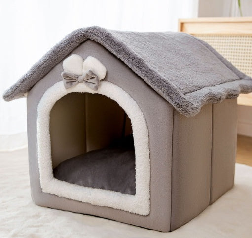 Foldable Dog & Cat Bed – Warm Enclosed Winter Kennel with Removable Nest | Cat Drinking & Feeding – bed5