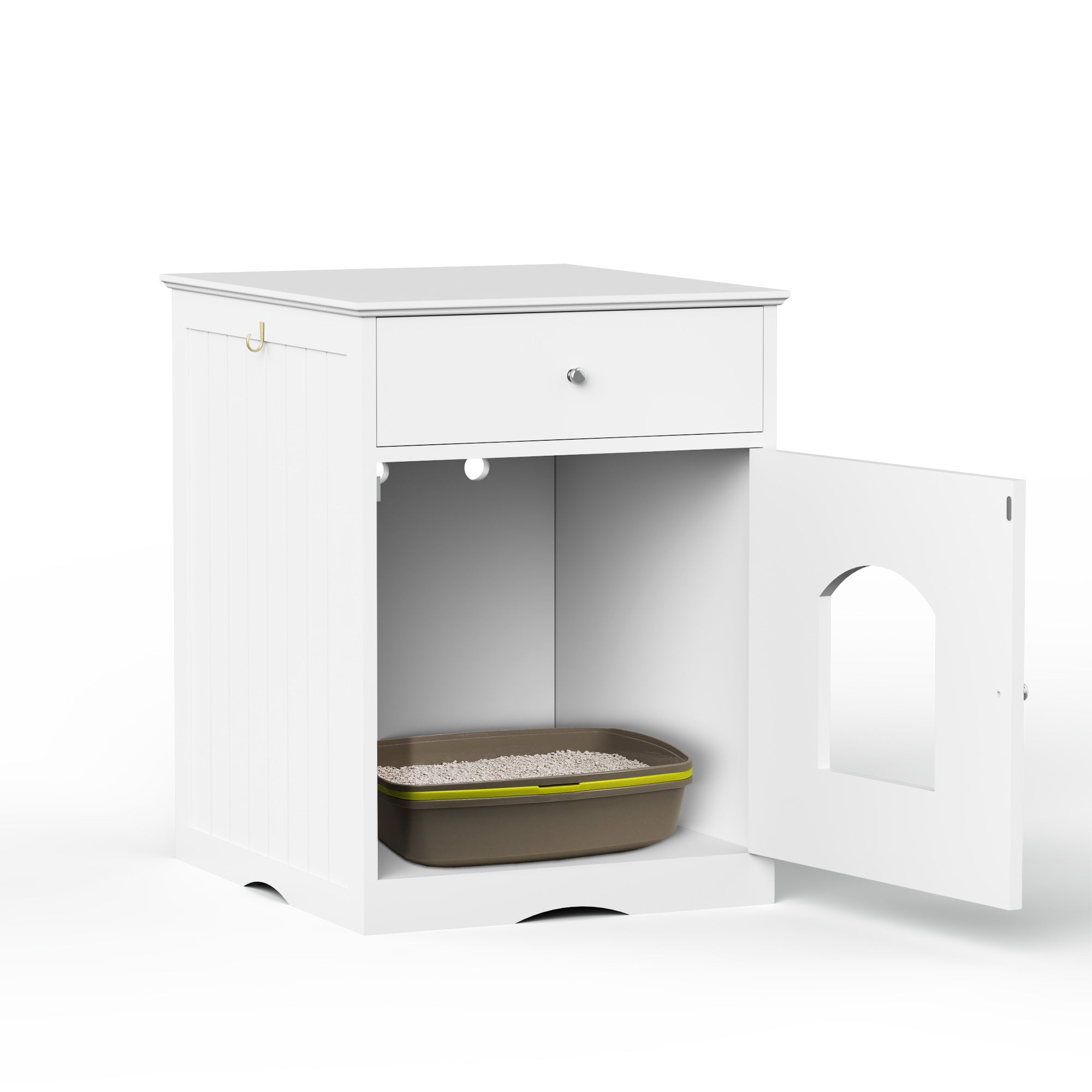 Wooden Pet House Litter Box Fence With Drawers – Enclosed Cat Toilet Cabinet with Storage & Privacy Divider | Cat Drinking & Feeding – furn13