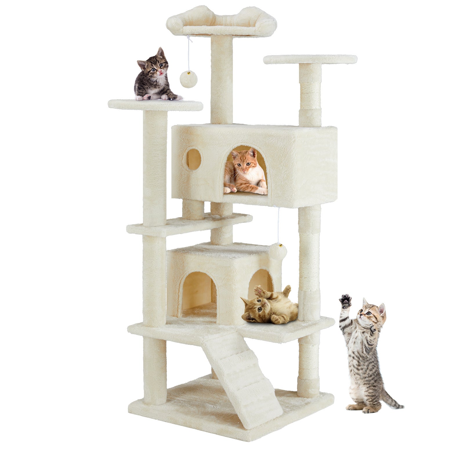 Multi Functional Cat Treehouse – All-in-One Cat Climbing Frame with Scratching Posts & Rest Platforms | Cat Drinking & Feeding – furn5