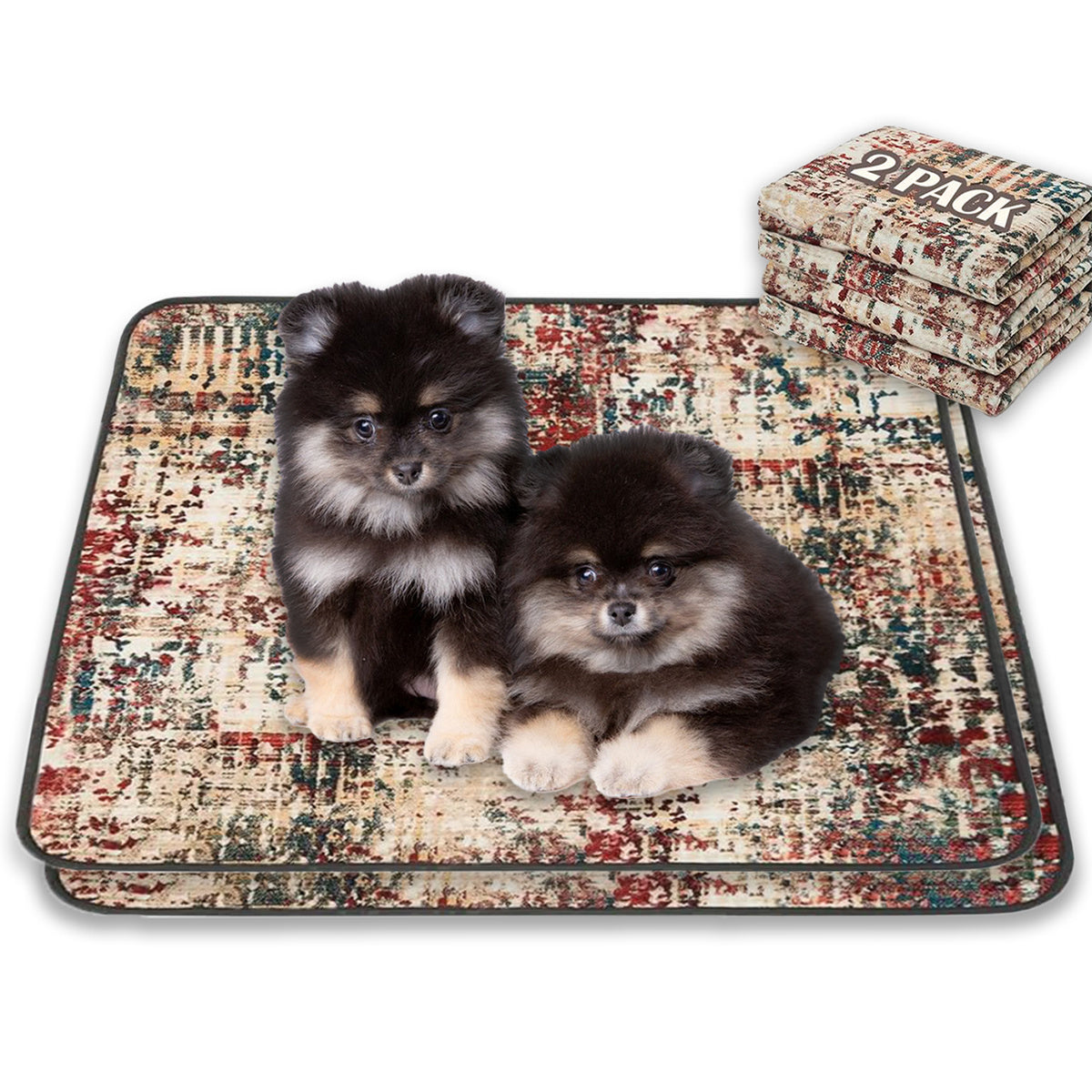 Qeils Reusable Washable Dog Pee Pads (2 Pack) – 18x24" Super Absorbent, Leakproof, Non-Slip Puppy Training Pads for Crate, Floor & Couch