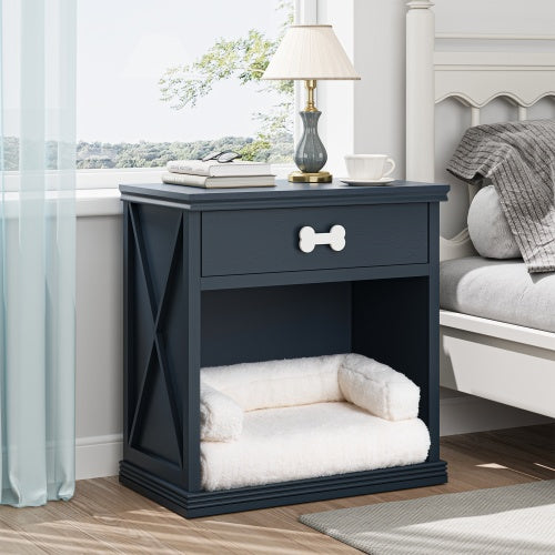 Vintage Small Locker With LED Lights And Pet Bed – Retro-Style Nightstand Cabinet with Cozy Cat Sleeping Space | Cat Drinking & Feeding – furn6