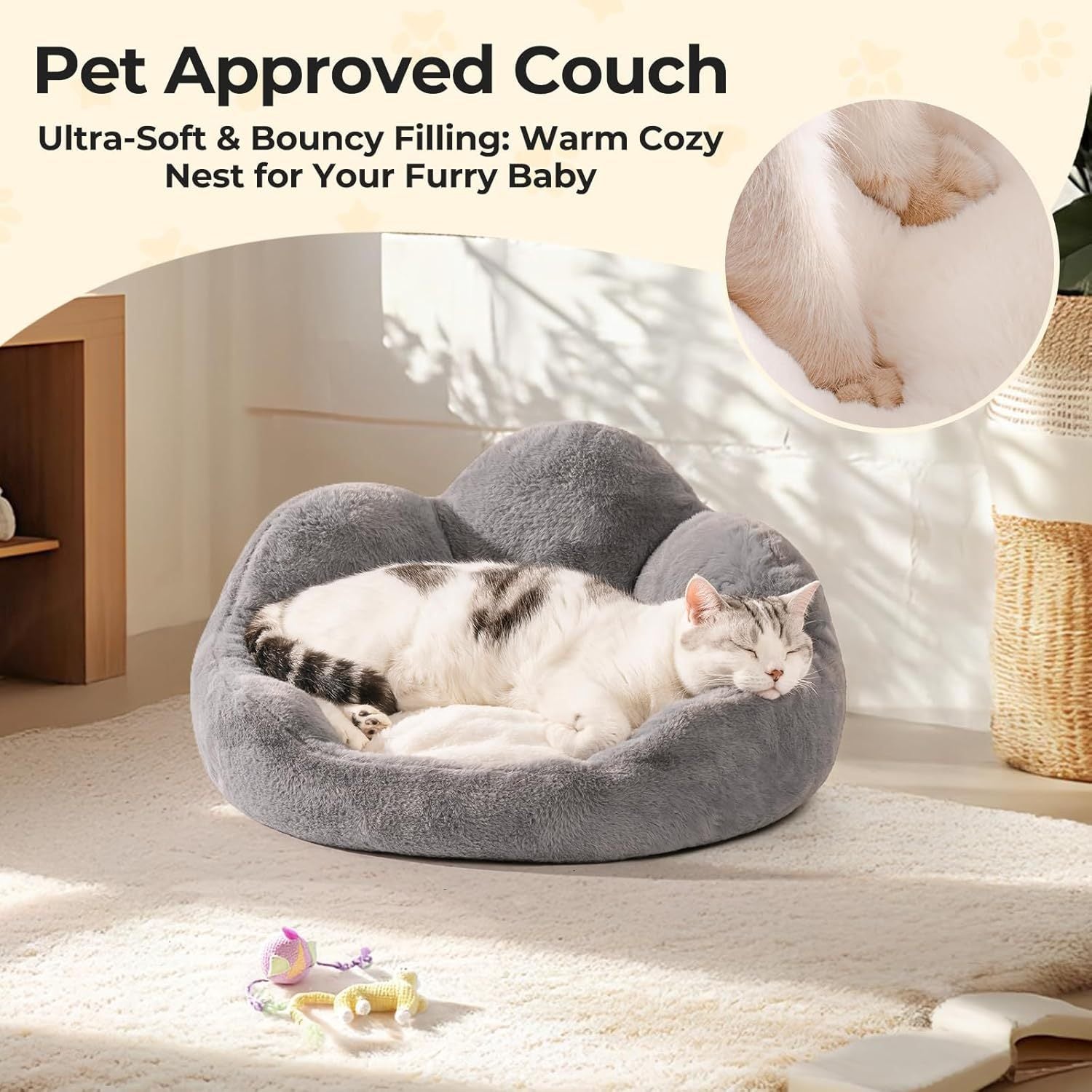 Flower Cat & Small Dog Bed – Fluffy, Washable Couch with Non-Slip Bottom | Cat Drinking & Feeding – bed26