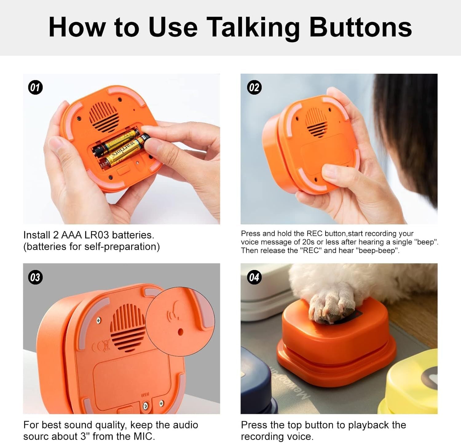 Dog Talking Buttons Set – 3 Recordable Communication Buttons for Pet Training & Interaction