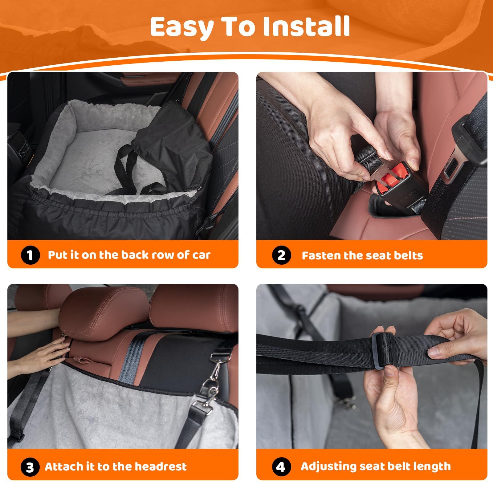 Coral Fleece Dog Booster Seat – Travel Bed with Storage & Clip-On Leash for Large or Multiple Small Dogs (Up to 70 lbs) ACS17
